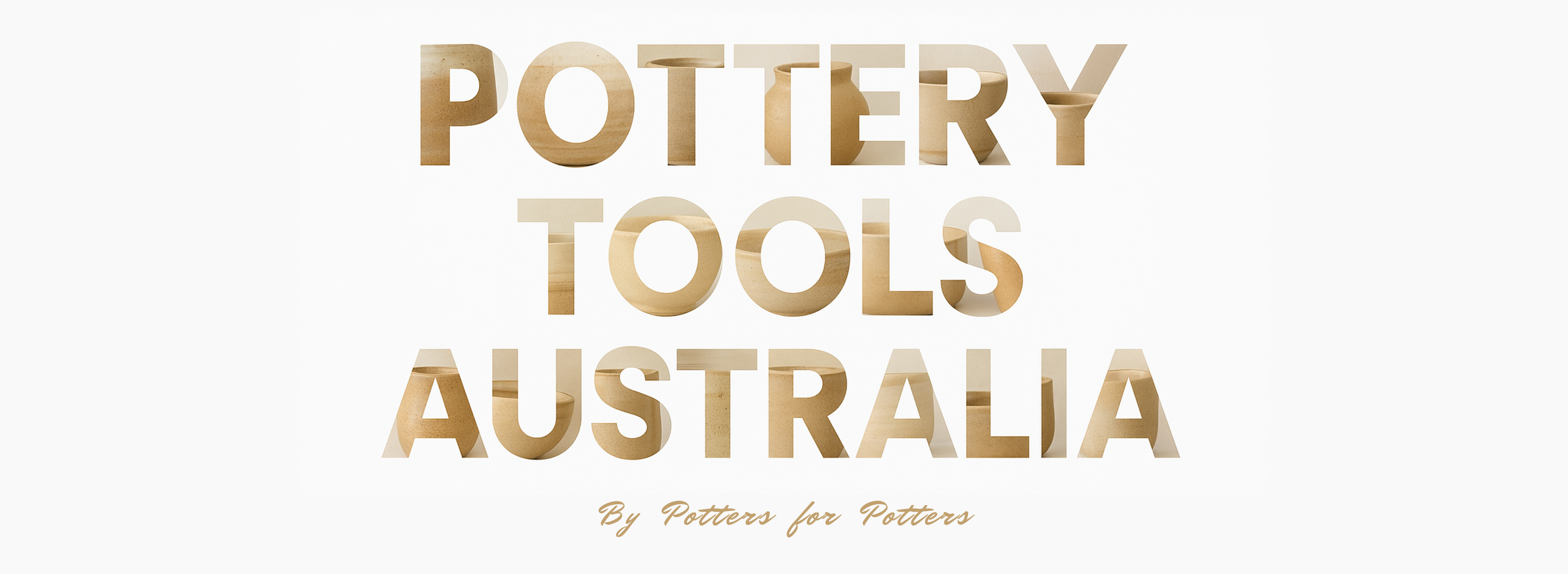 Gold text 'POTTERY TOOLS AUSTRALIA' on a white background